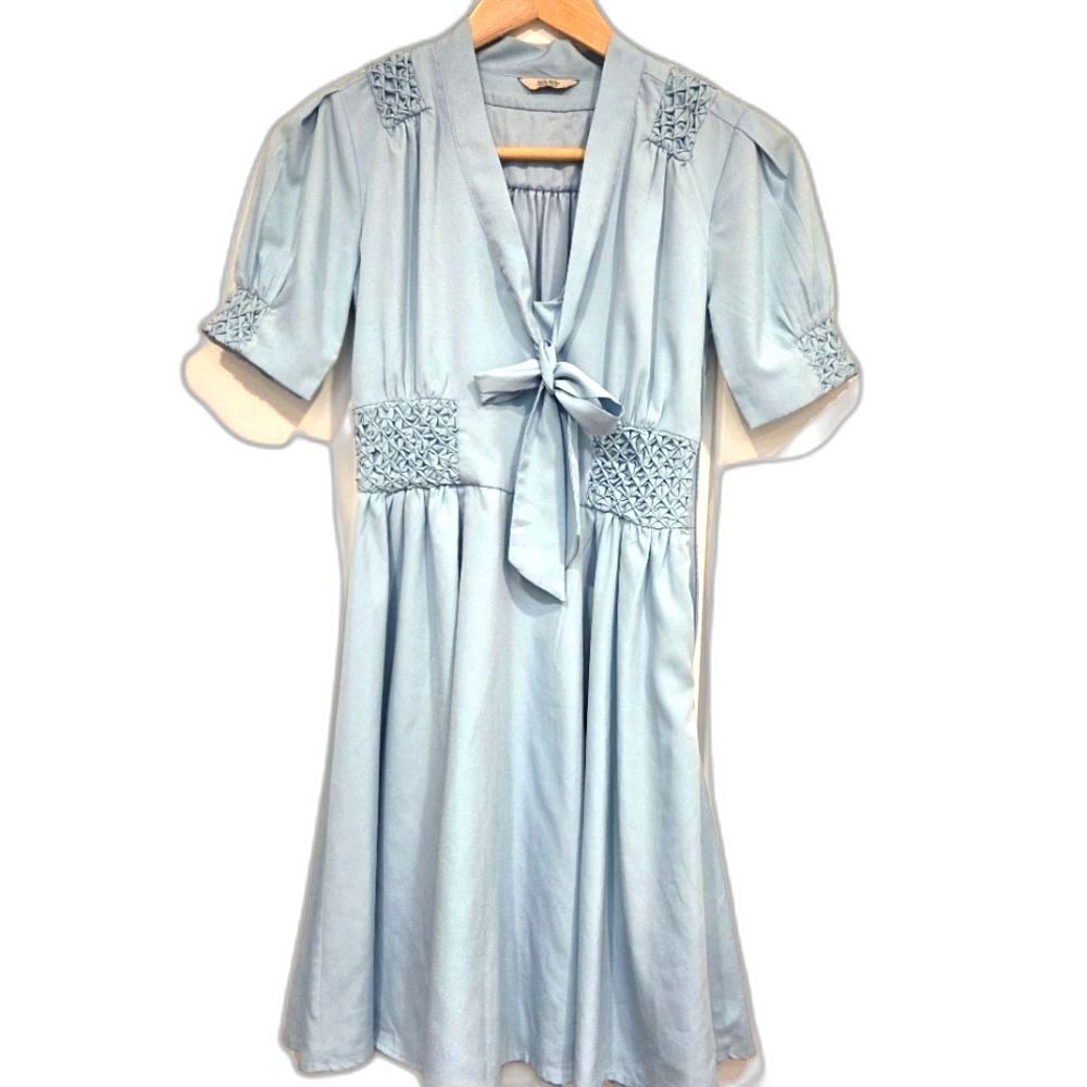 Jack Wills Vintage Dress Midi Smocking Detail Tie Front Size 2